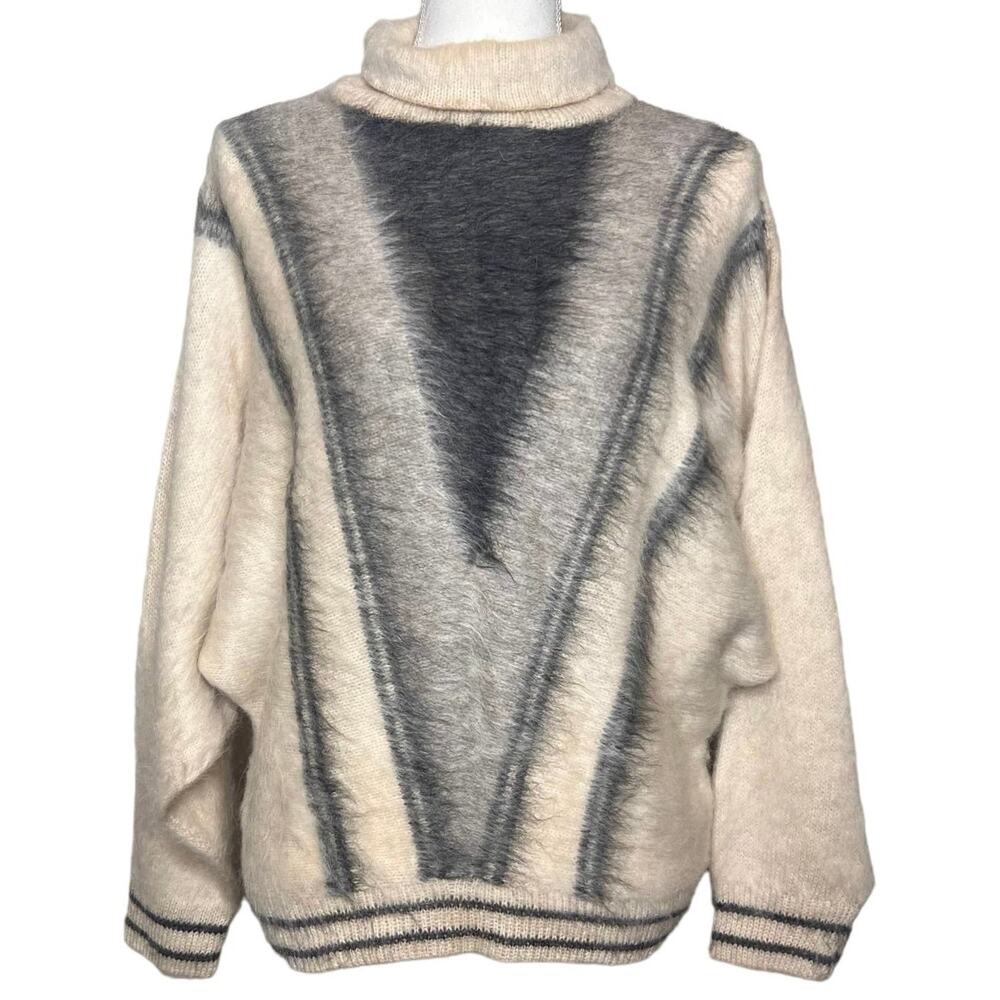 Vintage 80s Chevron Sweater Angora Wool Batwing Dolman Turtleneck Size Small S/M